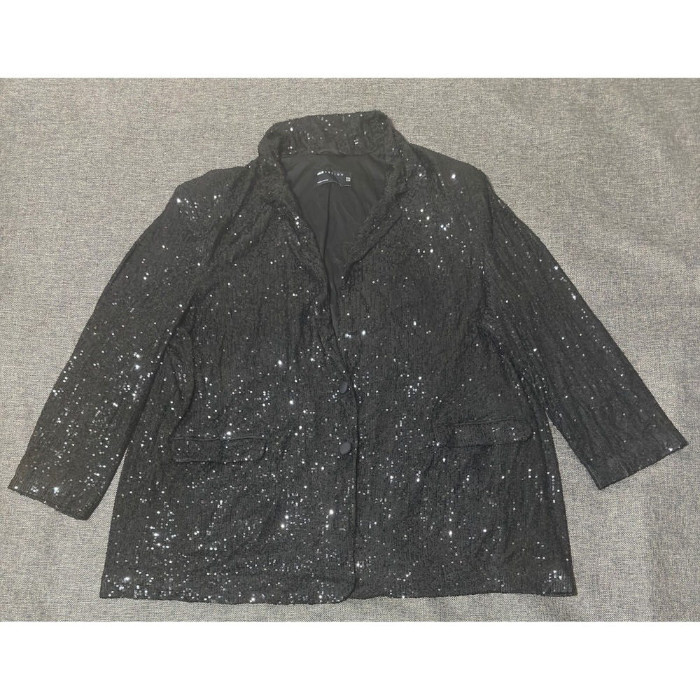 ASOS DESIGN Womens US 24 Sequin Blazer Jacket Black Long Sleeve Evening Party